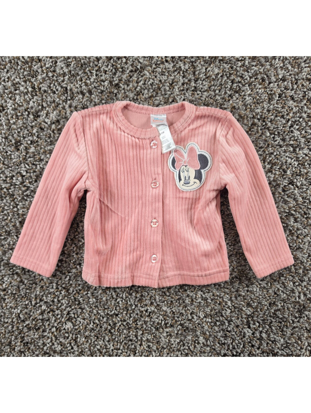 Disney Baby Girls Sz 3-6M Button Up Cardigan Sweater Minnie Mouse Velvet Pink
